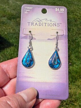 Turquoise Blue Teardrop Dangle Earrings with Silver Accents - NWT